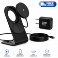 2-in-1 Magnetic Wireless Charging Stand Black with 20W USB-C adapter