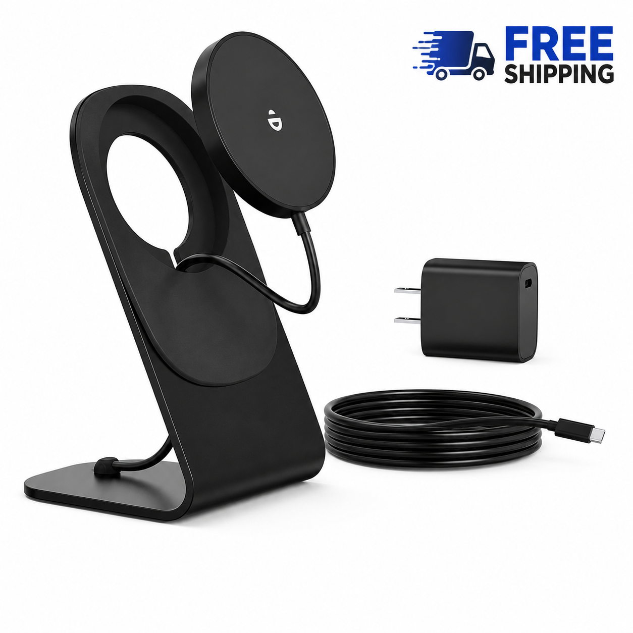 Black 2-in-1 wireless charger stand with free shipping