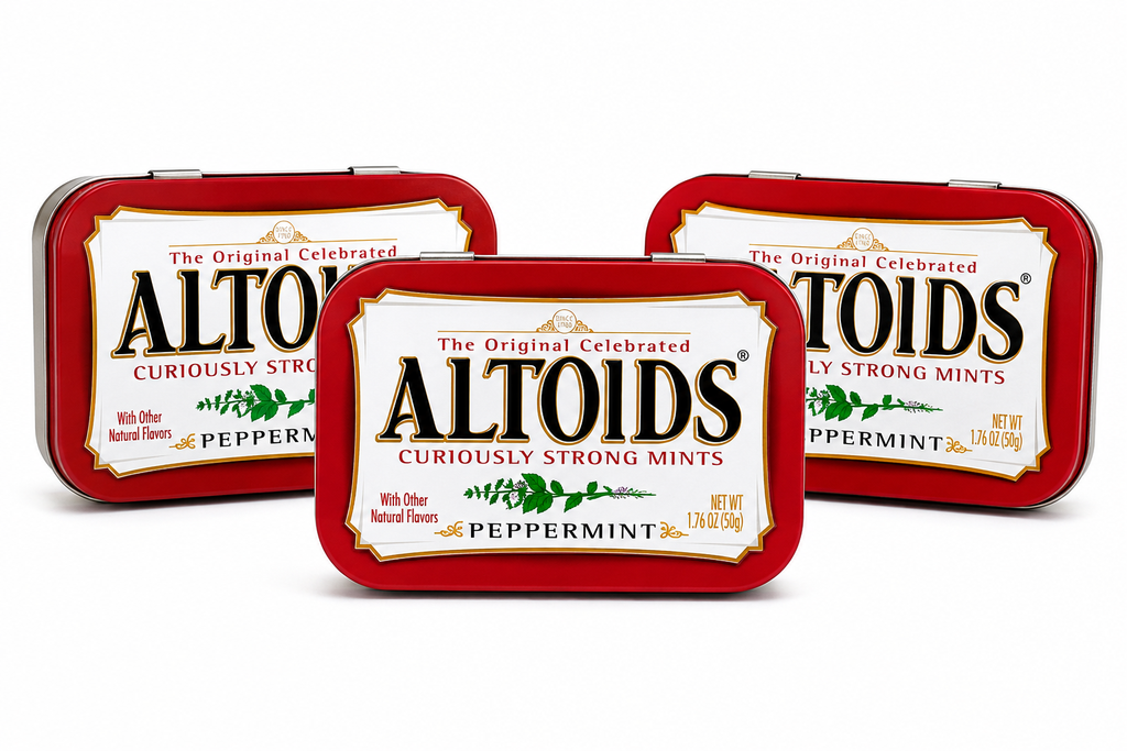 Classic trio of Altoids Peppermint tins