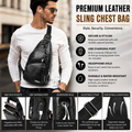 Premium Leather Sling Chest Bag with USB Charging Port - Men's Crossbody Sling Backpack, Black