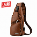 Brown leather sling bag with free shipping