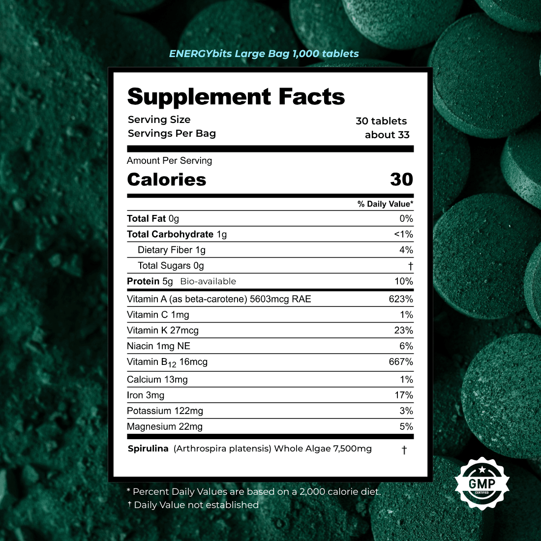 ENERGYbits® Spirulina Tablets – Large Bag | Energy, Protein & Superfood Nutrition