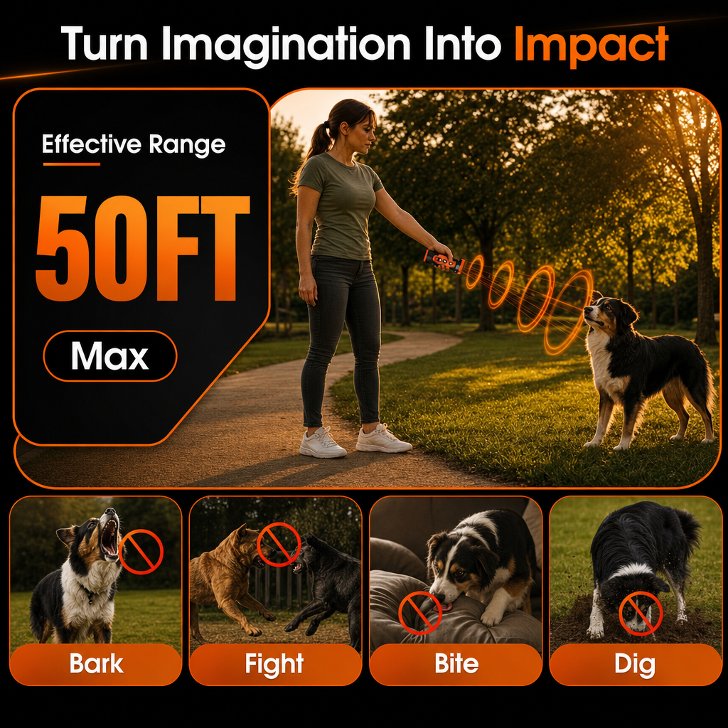 Rechargeable Ultrasonic Dog Bark Deterrent – 50FT Anti-Bark Training Device