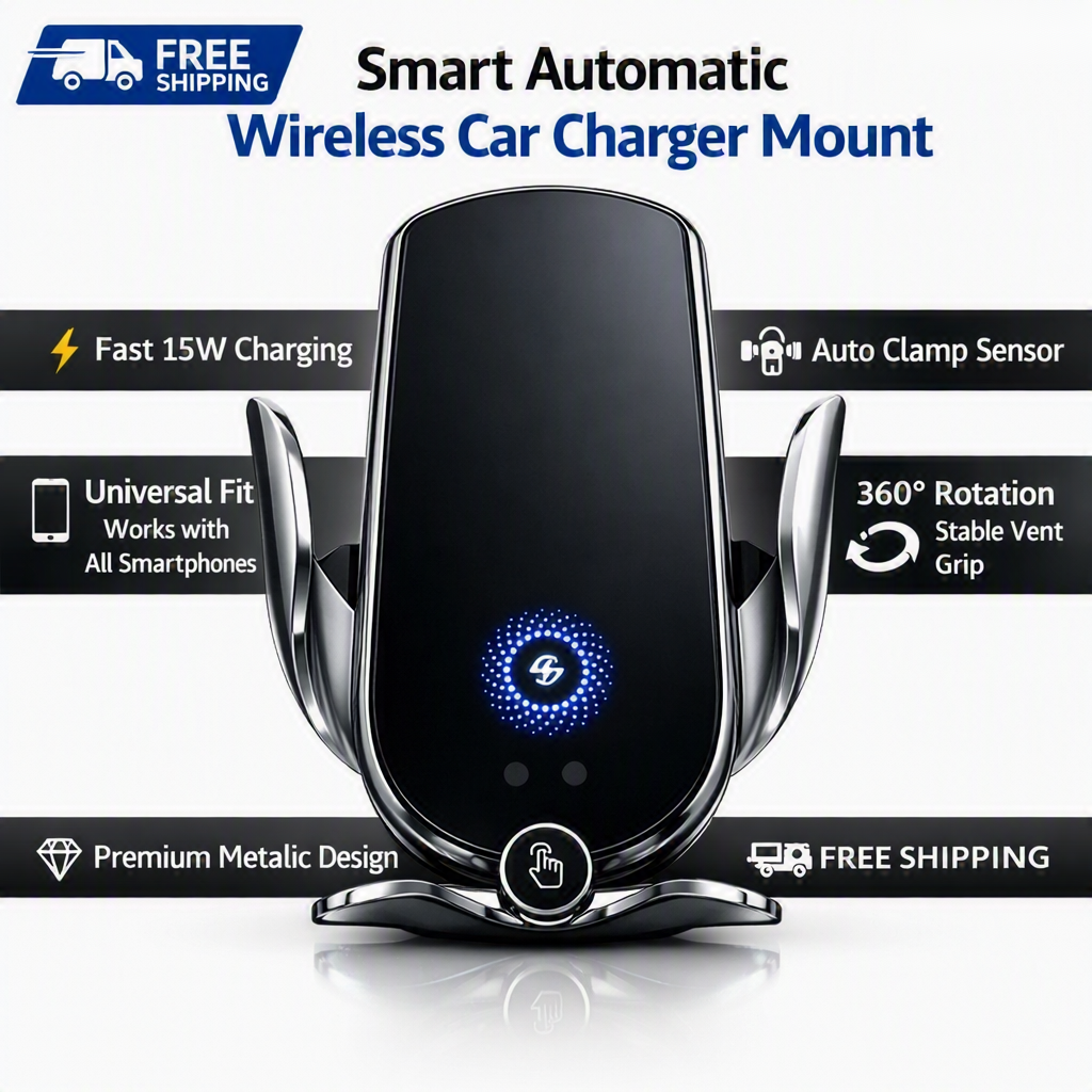 15W Wireless Car Charger Mount – Auto-Clamp Phone Holder