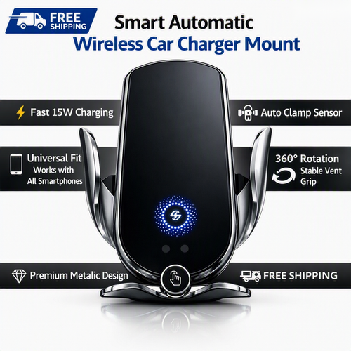 15W Wireless Car Charger Mount – Auto-Clamp Phone Holder