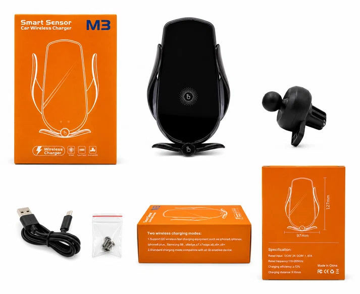 15W Wireless Car Charger Mount – Auto-Clamp Phone Holder