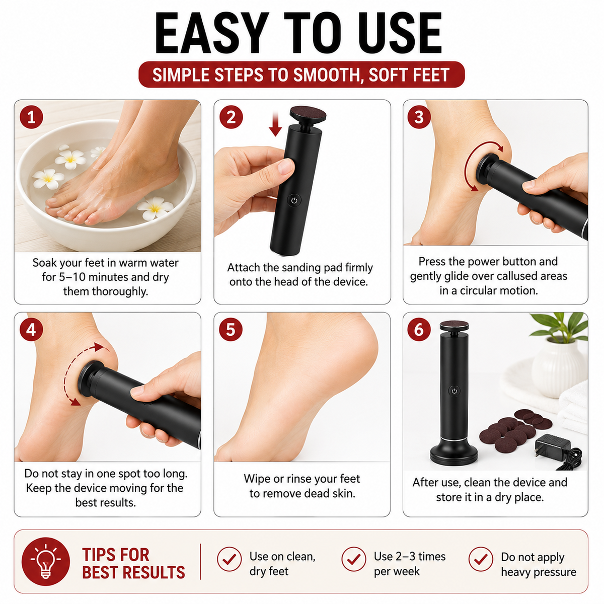 Electric Foot Callus Remover – 600RPM Rechargeable Foot Care Tool