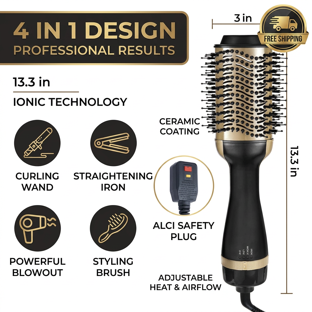 4-in-1 Hot Air Brush – Hair Dryer, Smoother & Volumizer