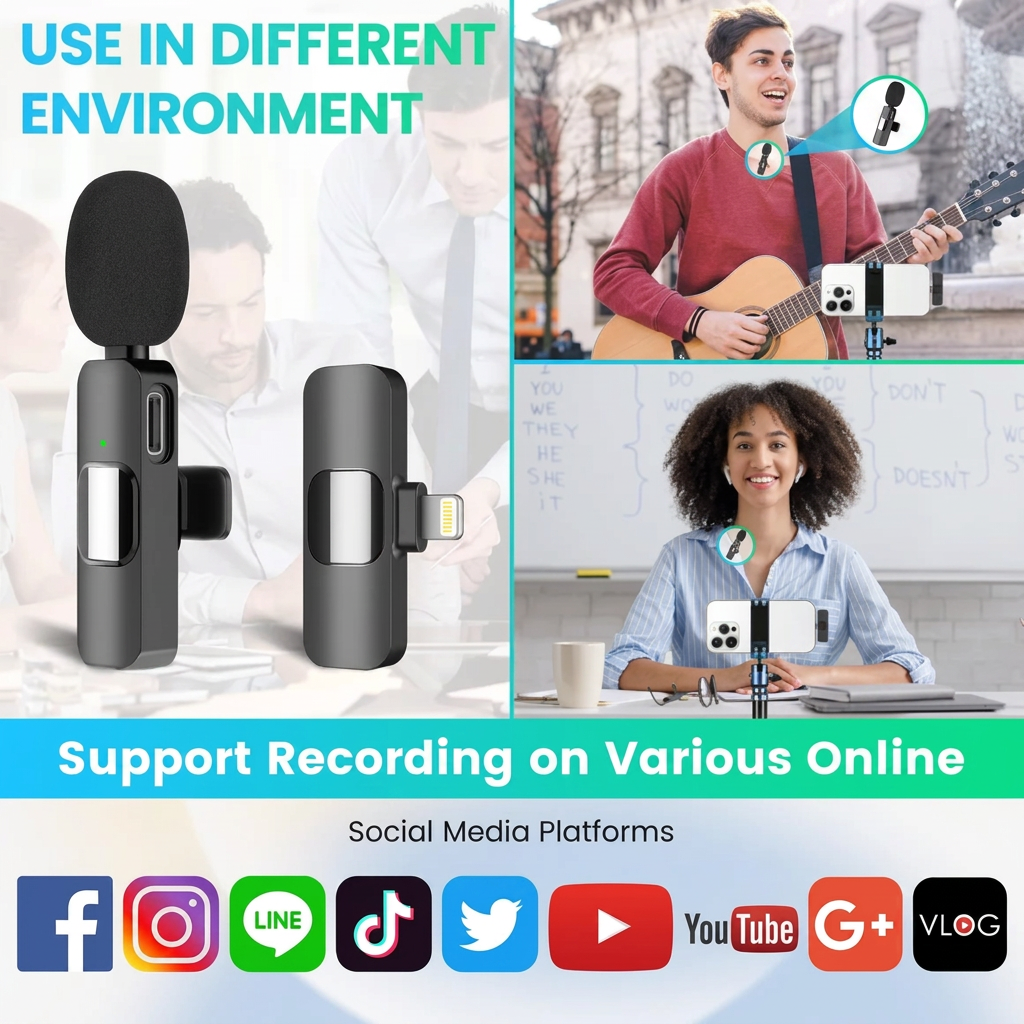 Wireless Lavalier Microphone, Dual Set for iPhone and iPad