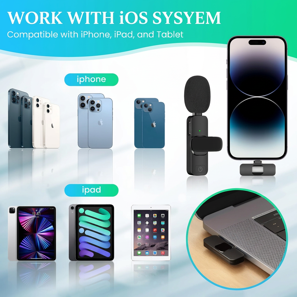 Wireless Lavalier Microphone, Dual Set for iPhone and iPad