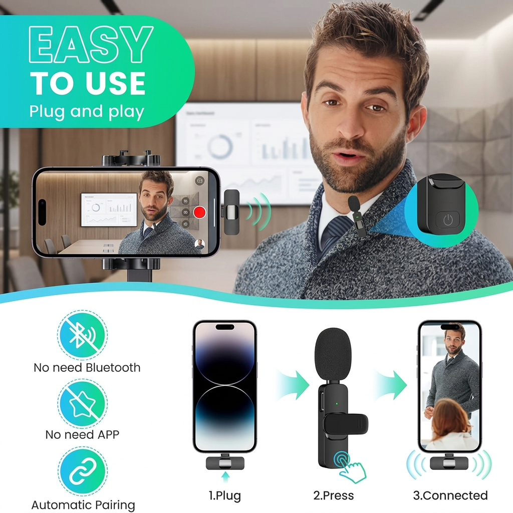 Wireless Lavalier Microphone, Dual Set for iPhone and iPad