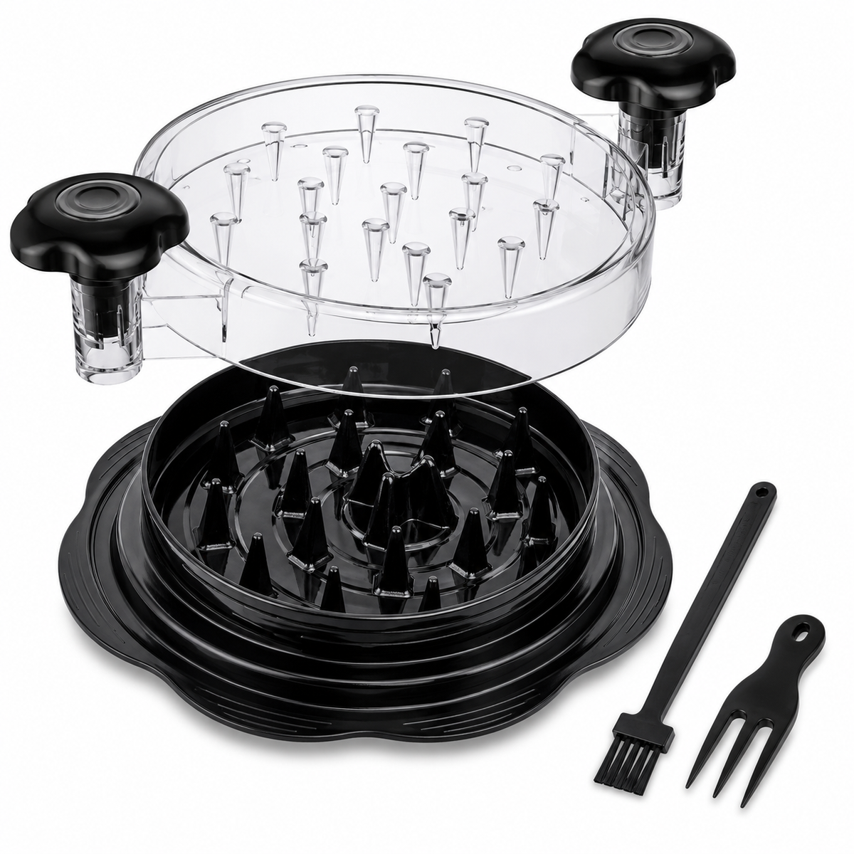 Multi-part kitchen meat shredder tool set with cleaning brush and fork