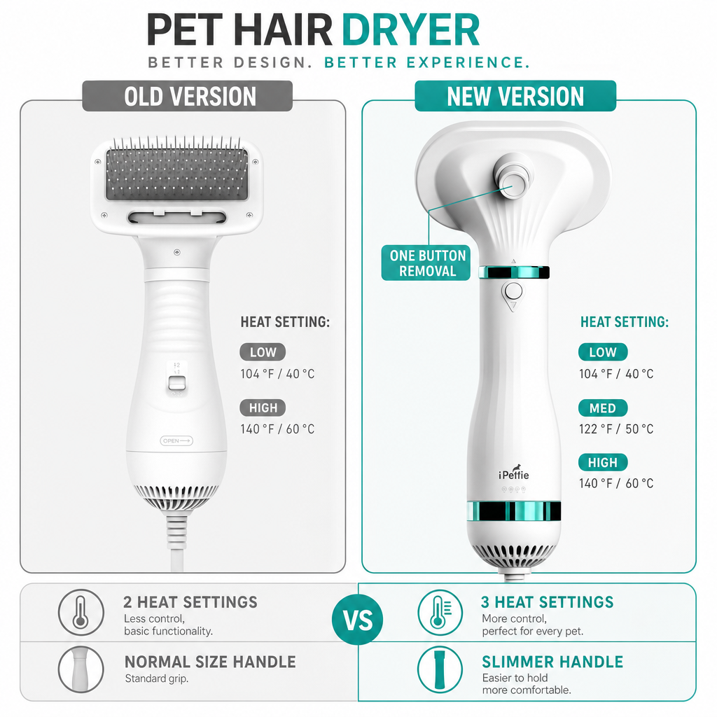 Pet Hair Dryer Brush 2-in-1 – Slicker Grooming Brush, 3 Heat Settings