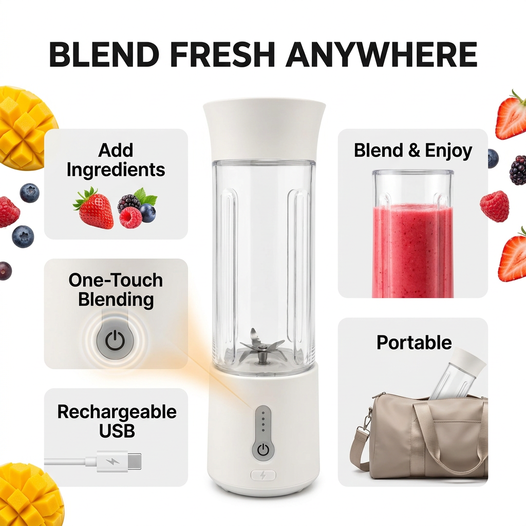 Portable Blender – USB Rechargeable Personal Blender for Smoothies