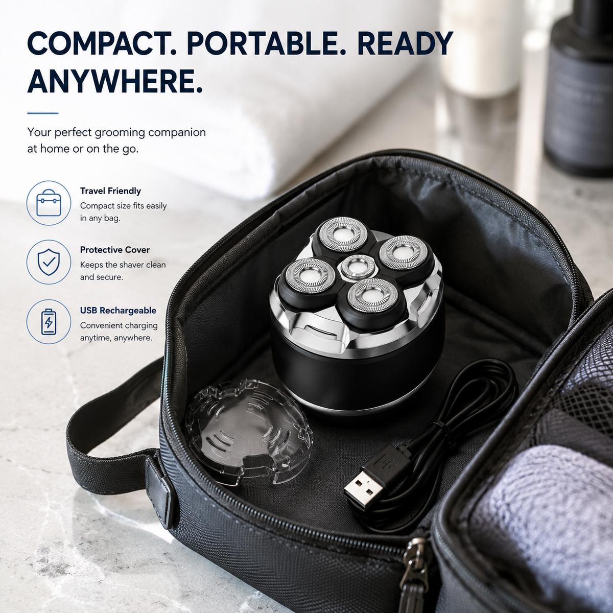 Men's Electric Head Shaver – Wet/Dry Waterproof Cordless Razor