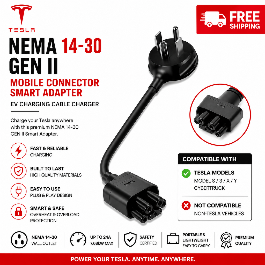 NEMA 14-30 adapter for compatible Tesla Mobile Connector