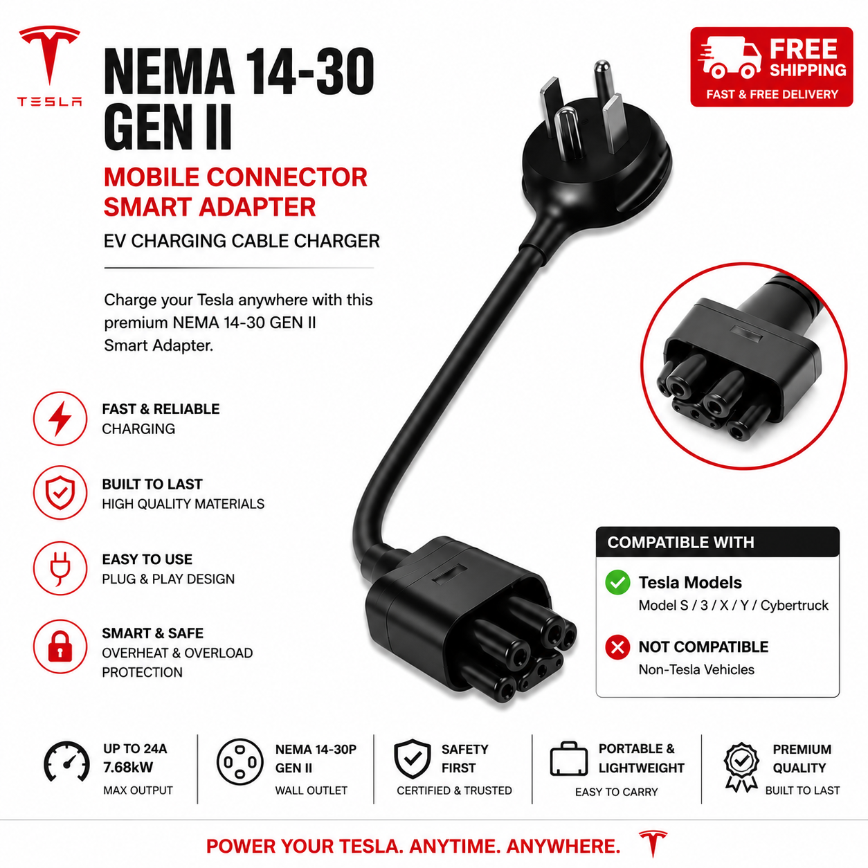 Tesla NEMA 14-30 Gen II Mobile Connector charging application