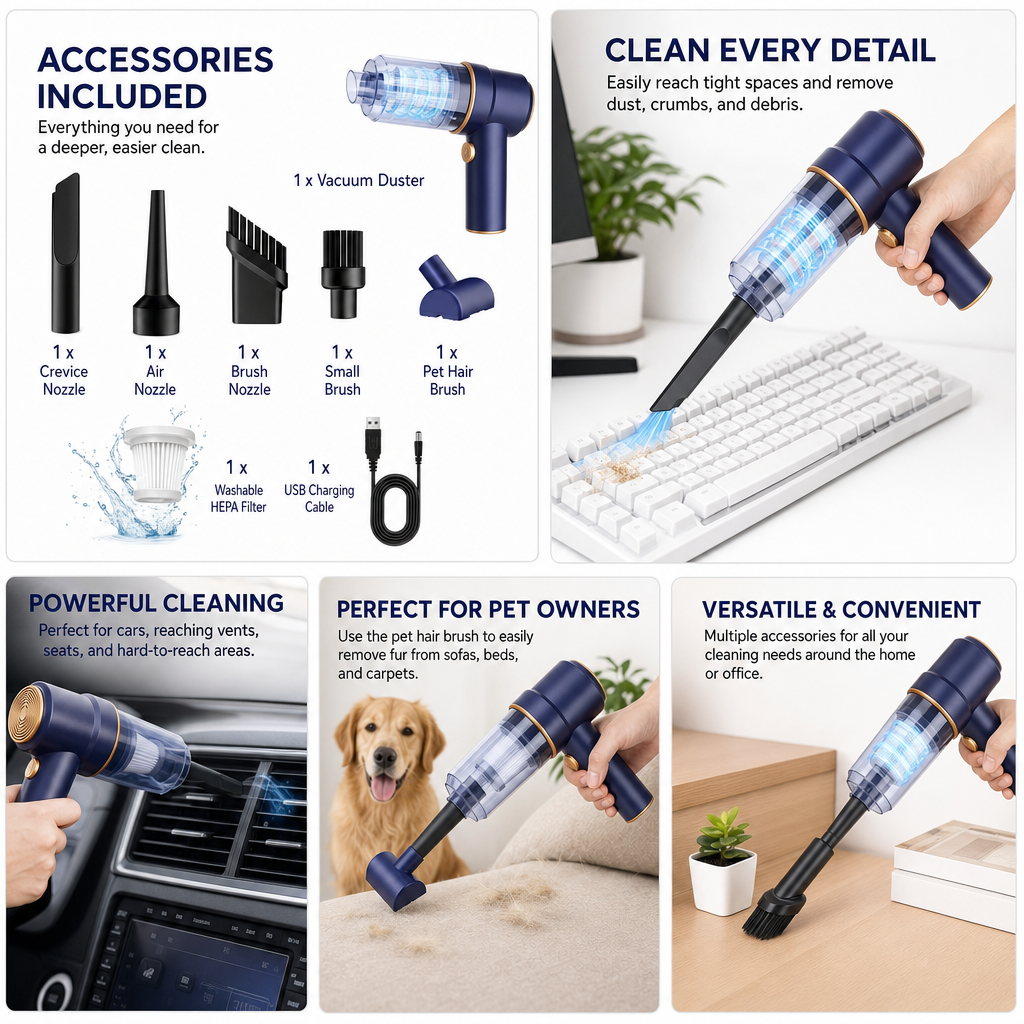 4-in-1 Cordless Car Vacuum Cleaner – 18,000Pa Portable Handheld