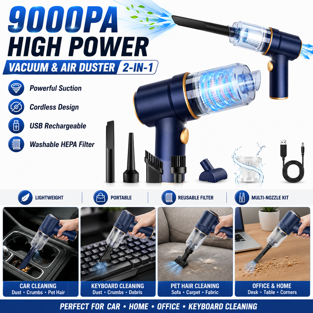 4-in-1 Cordless Car Vacuum Cleaner – 18,000Pa Portable Handheld